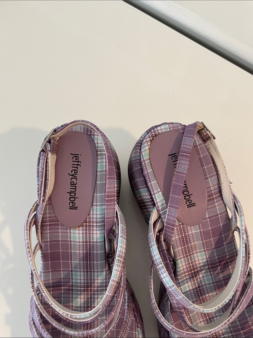 JEFFREY CAMPBELL Vibez Platform Sandal Purple Plaid Platform Sandals Size 10 - Picture 3 of 10